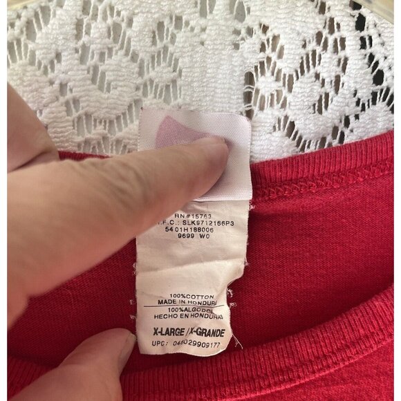 90s Vintage Hanes Red USA Stars Stripes Flag America Red‎ Shirt 100% Cotton XL - Picture 5 of 6